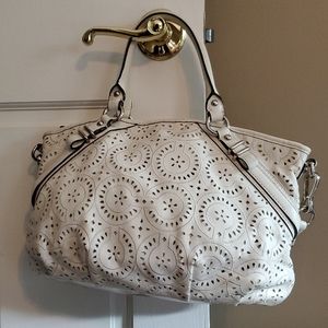 Coach Madison Laser Cut Lace Satchel- white
